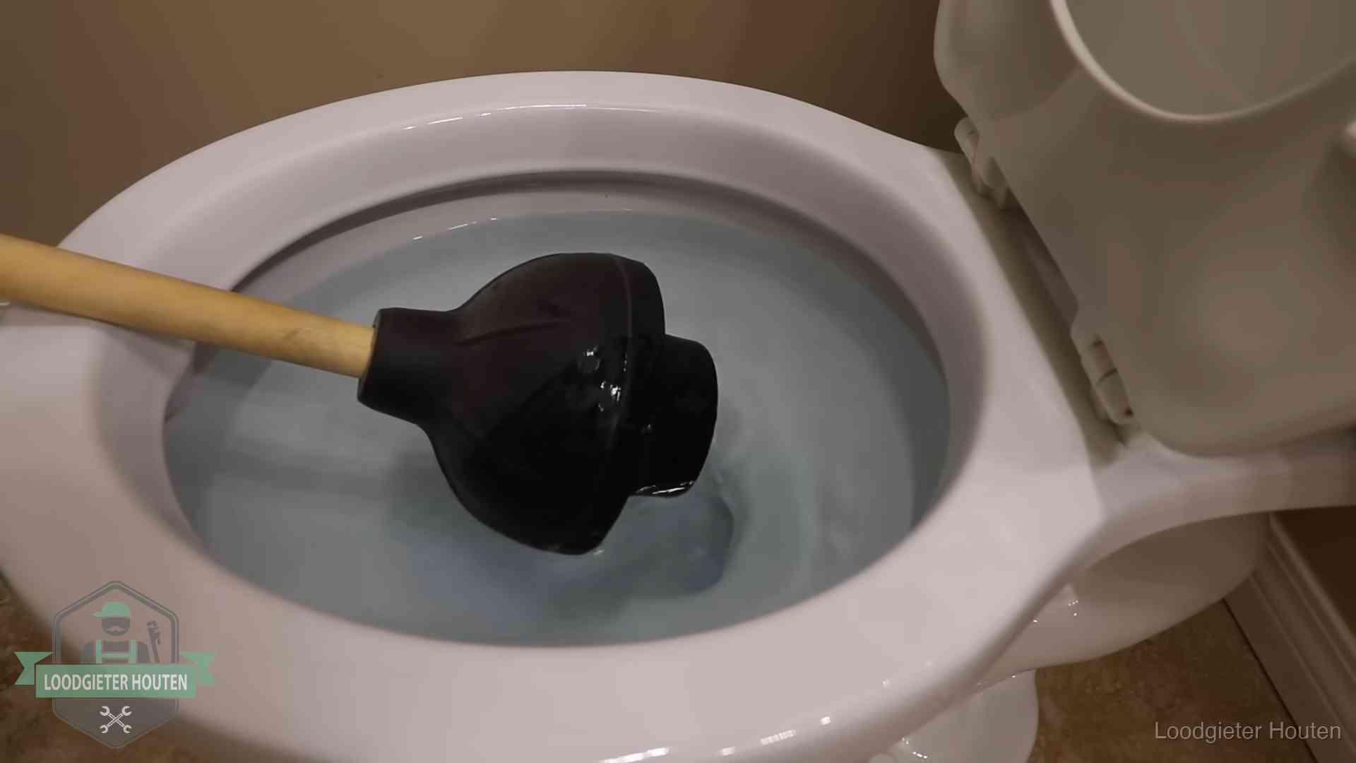 Wc vol water in Houten Plopper in een wc-pot die vol water staat in Houten